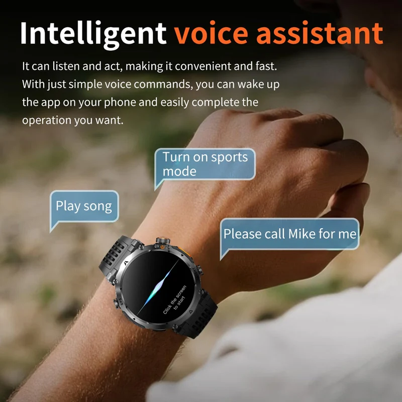 Smart Watch for Men GPS Outdoor Tactical Smartwatch with Altimeter Barometer Compass ABC Watch Bluetooth Calling 100+ Sports Modes Heart Rate Monitor Sleep Monitor Smart Notifications Voice Assistant