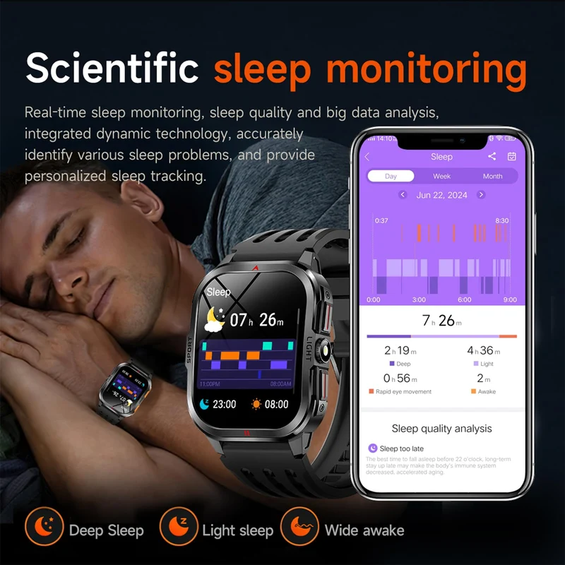 Military Smart Watches for Men Fitness Watch Fitness Tracker with Heart Rate Monitor Sleep Monitoring Calorie Distance Pedometer Bluetooth Call for Android iOS