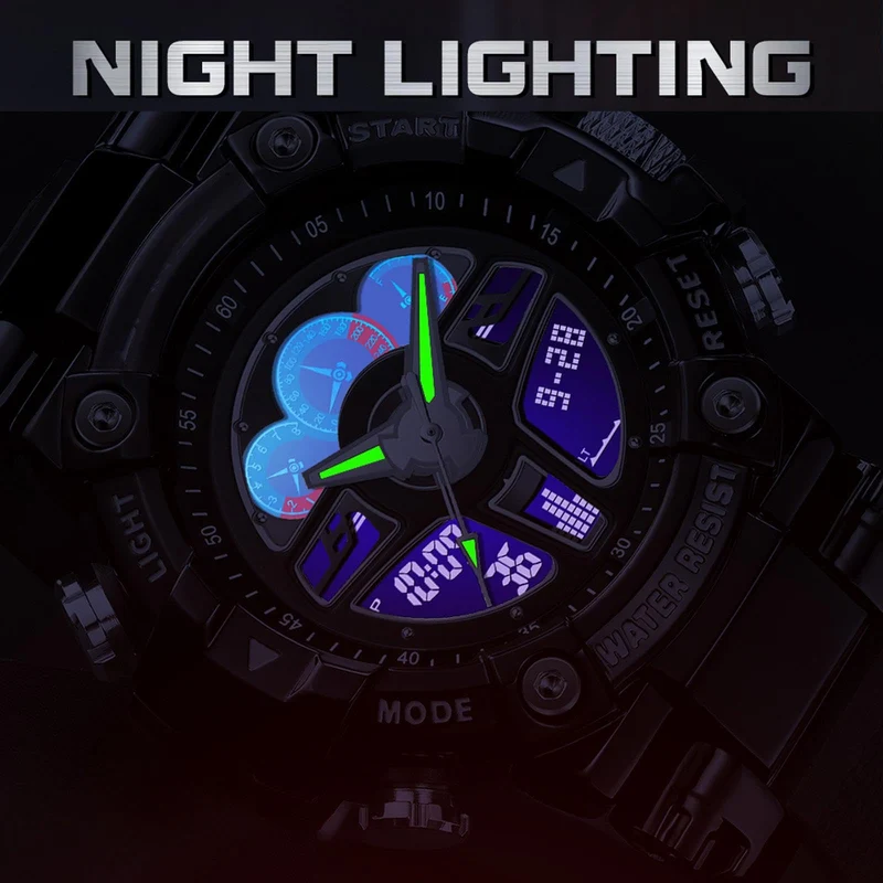Findtime Tactical Watches for Men Black Military 5ATM Waterproof Sport Digital Watch Cool Designer World Time Countdown 12/24H Stopwatch