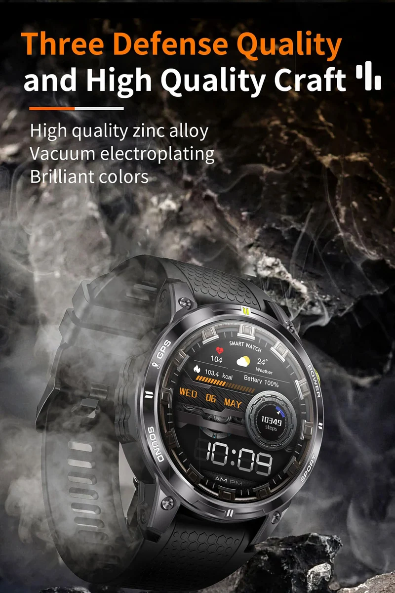 GPS Smart Watches for Men,Rugged Sport Fitness Watch for Outdoor,Workouts,Exercise with Compass,Bluetooth Calling,5ATM Waterproof,100+ Sport Modes,Compatible for Android iOS