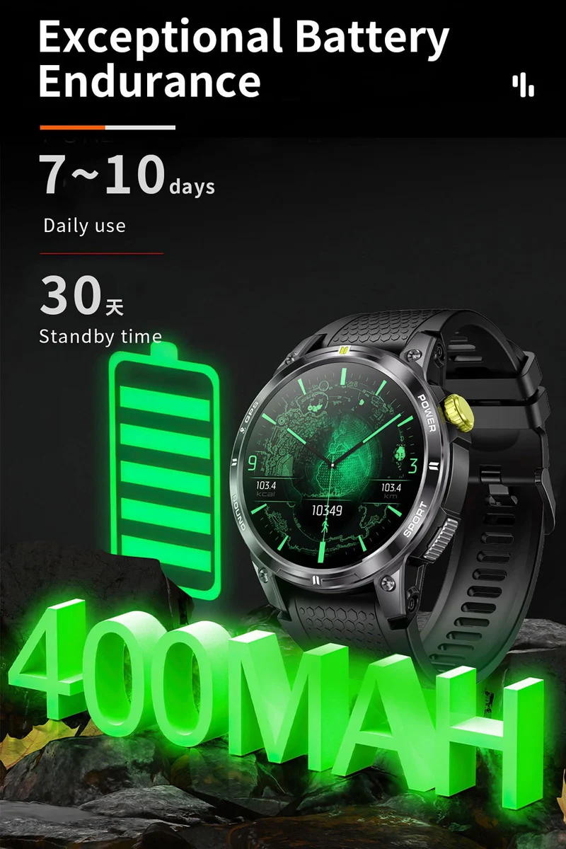 GPS Smart Watches for Men,Rugged Sport Fitness Watch for Outdoor,Workouts,Exercise with Compass,Bluetooth Calling,5ATM Waterproof,100+ Sport Modes,Compatible for Android iOS