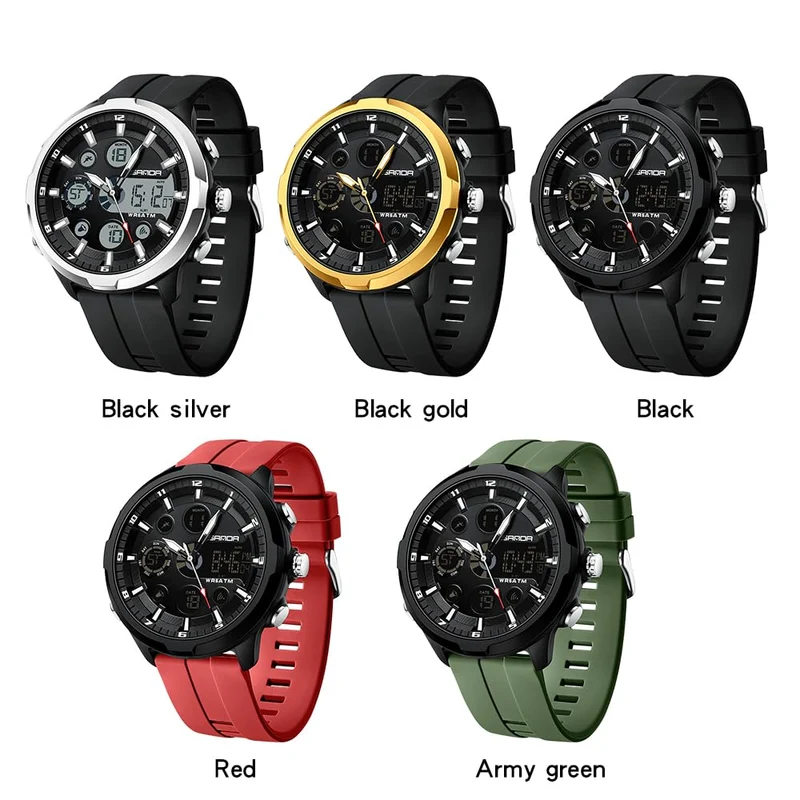 Findtime Fashion Men's Digital Analog Sports Watch, 53mm Large Face 50M Waterproof Multifunction Luminous Watch with Alarm, Stopwatch, Dual Time, Silicone Strap