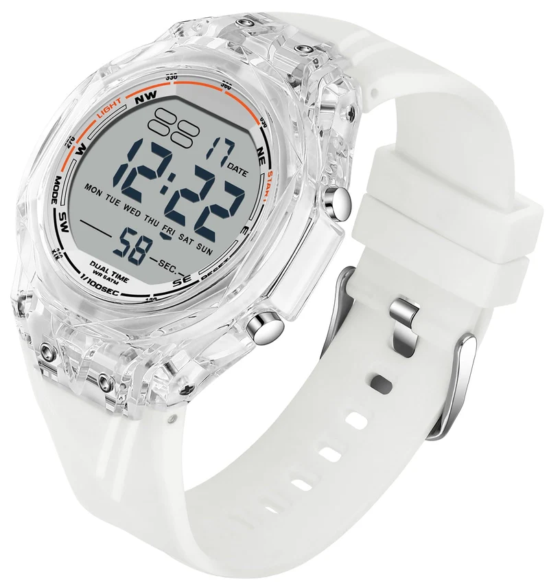 Findtime Digital Watches for Men Women Waterproof Sports Watch with Stopwatch Countdown Alarm Silicone Strap Unique Style Transparent Case
