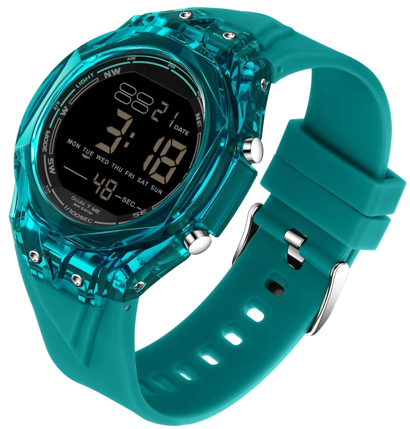 Findtime Digital Watches for Men Women Waterproof Sports Watch with Stopwatch Countdown Alarm Silicone Strap Unique Style Transparent Case