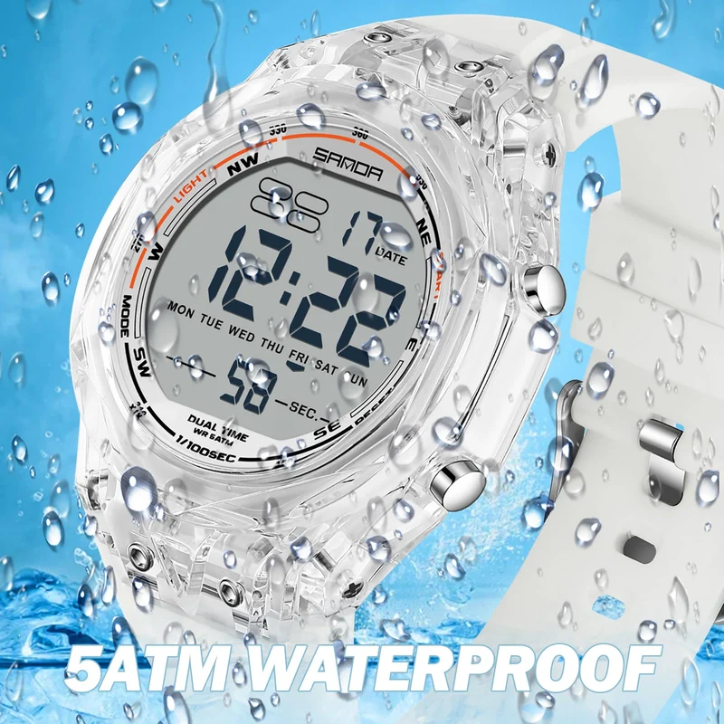 Findtime Digital Watches for Men Women Waterproof Sports Watch with Stopwatch Countdown Alarm Silicone Strap Unique Style Transparent Case