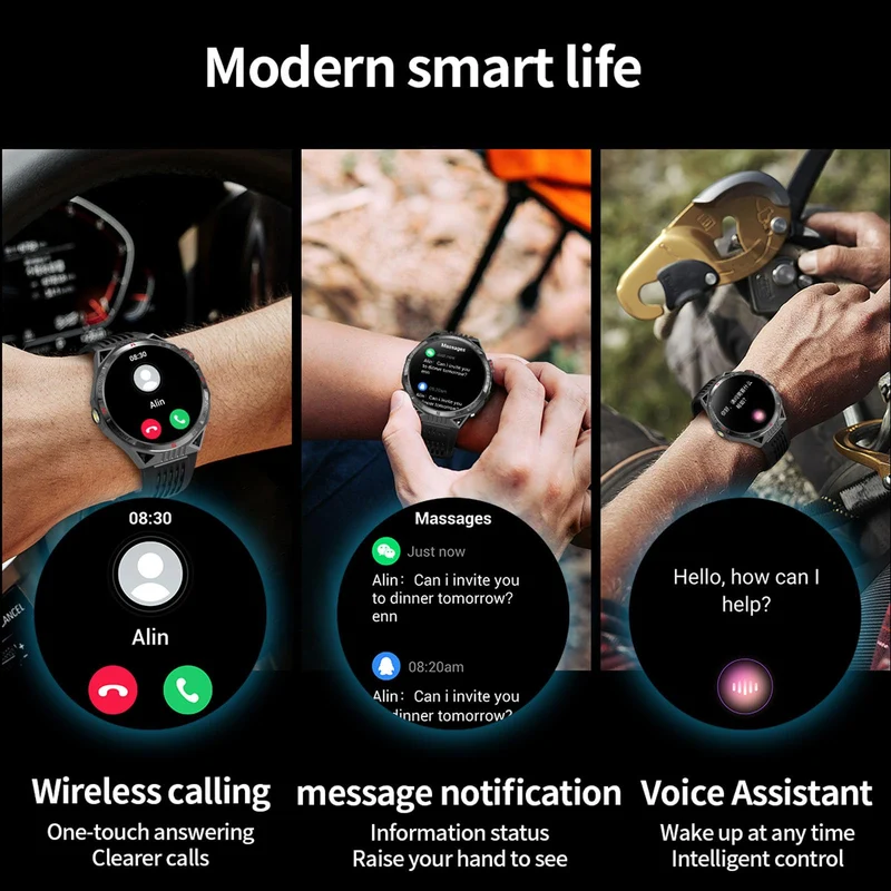 Smart Watch for Men Outdoor Smart Watches Blood Pressure Monitor Heart Rate Sleep Monitor Make/Answer Call Fitness Tracker Compass Pedometer Step Counter Waterproof Flashlight iOS Android Phones