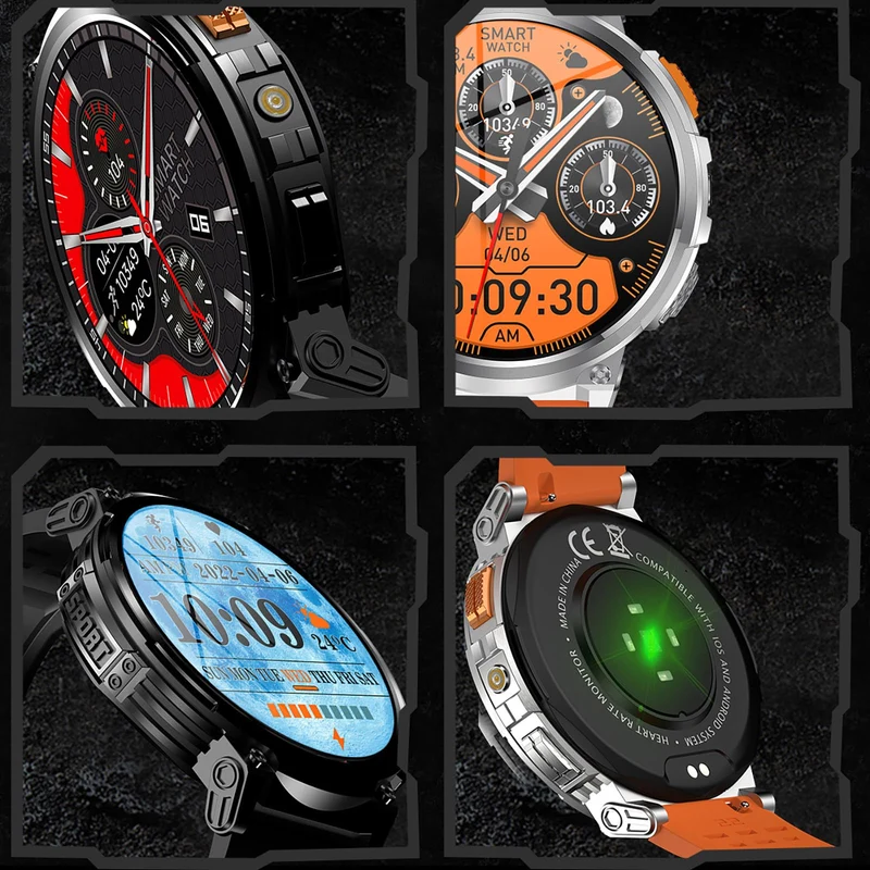 1.85" Round Smart Watch for Men with 730mAh Big Battery, Military Tactical Smartwatch LED Flashlight IP68 Waterproof (Answer/Make Calls) for iOS Android