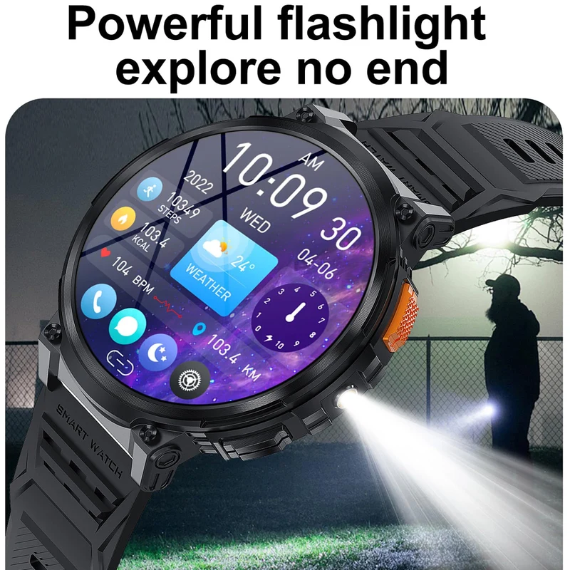 1.85" Round Smart Watch for Men with 730mAh Big Battery, Military Tactical Smartwatch LED Flashlight IP68 Waterproof (Answer/Make Calls) for iOS Android