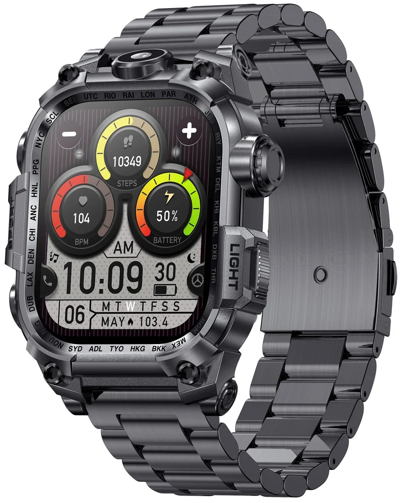 Tough Smart Watch for Working Men with Flashlight, 2.01" HD Ultra Large Rugged Smartwatch Bluetooth Call/Heart Rate/Sleep Monitor Hiking Camping Fitness Track Watches