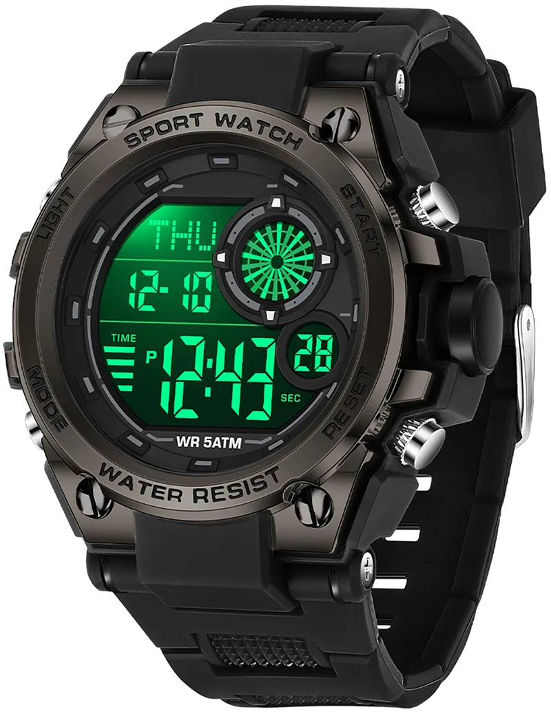 Findtime Mens Digital Watch Sports Fashion Wrist Watches for Men with Countdown/Dual Time Display/Stopwatch/LED Back Light/Alarm/Date