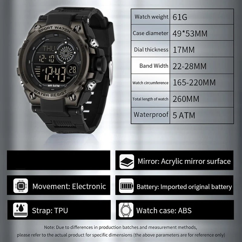 Findtime Mens Digital Watch Sports Fashion Wrist Watches for Men with Countdown/Dual Time Display/Stopwatch/LED Back Light/Alarm/Date
