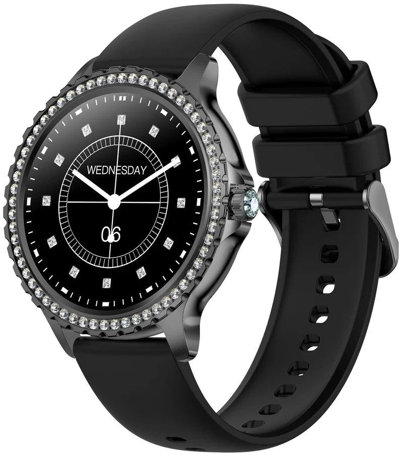 Luxury Black Smart Watches for Women, Diamond Round Designer Fitness Tracker Smartwatch for Android iOS Phones with Make/Answer Call Sleep Monitor