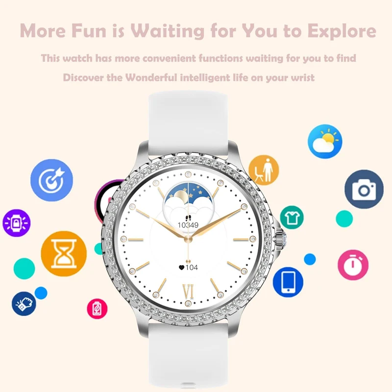 Luxury Black Smart Watches for Women, Diamond Round Designer Fitness Tracker Smartwatch for Android iOS Phones with Make/Answer Call Sleep Monitor