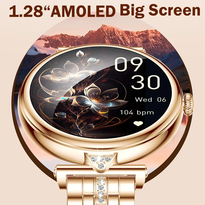 Womens Smart Watches with Diamonds, Luxury Gold Stainless Steel Smartwatch for Women with Answer/Make Call/ 5ATM Waterproof/IP68 Reloj Inteligente para Mujer Android iOS