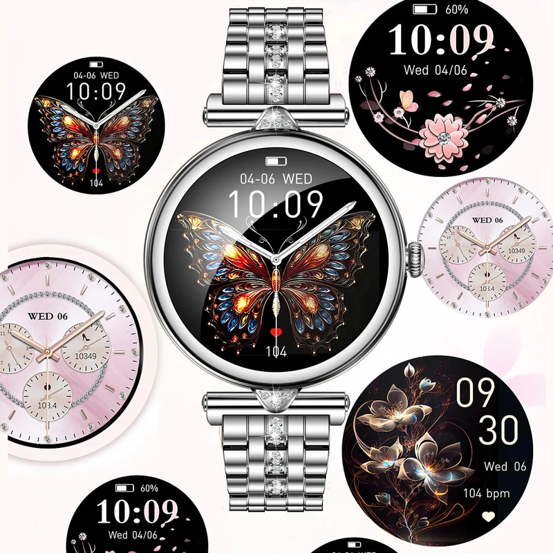 Womens Smart Watches with Diamonds, Luxury Gold Stainless Steel Smartwatch for Women with Answer/Make Call/ 5ATM Waterproof/IP68 Reloj Inteligente para Mujer Android iOS
