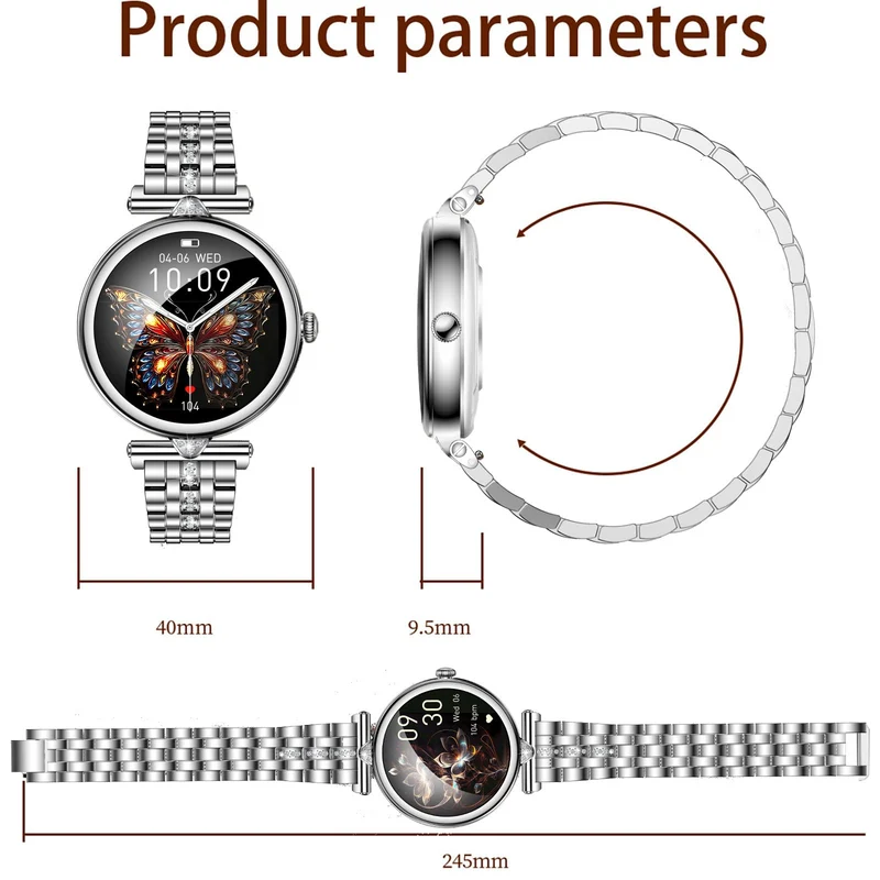 Womens Smart Watches with Diamonds, Luxury Gold Stainless Steel Smartwatch for Women with Answer/Make Call/ 5ATM Waterproof/IP68 Reloj Inteligente para Mujer Android iOS