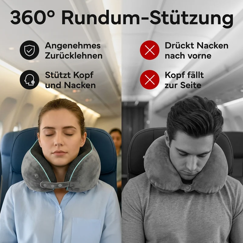 Reise-Nackenkissen - mit 360°-Kopfstütze und Memory Foam