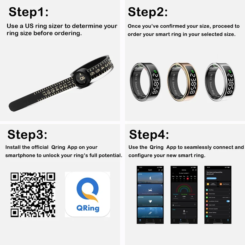 Smart Ring for Women Health Ring Fitness Tracker with Pedometer Heart Rate Monitor Screen Display Prayer Count No Subscription Fee for Android iOS