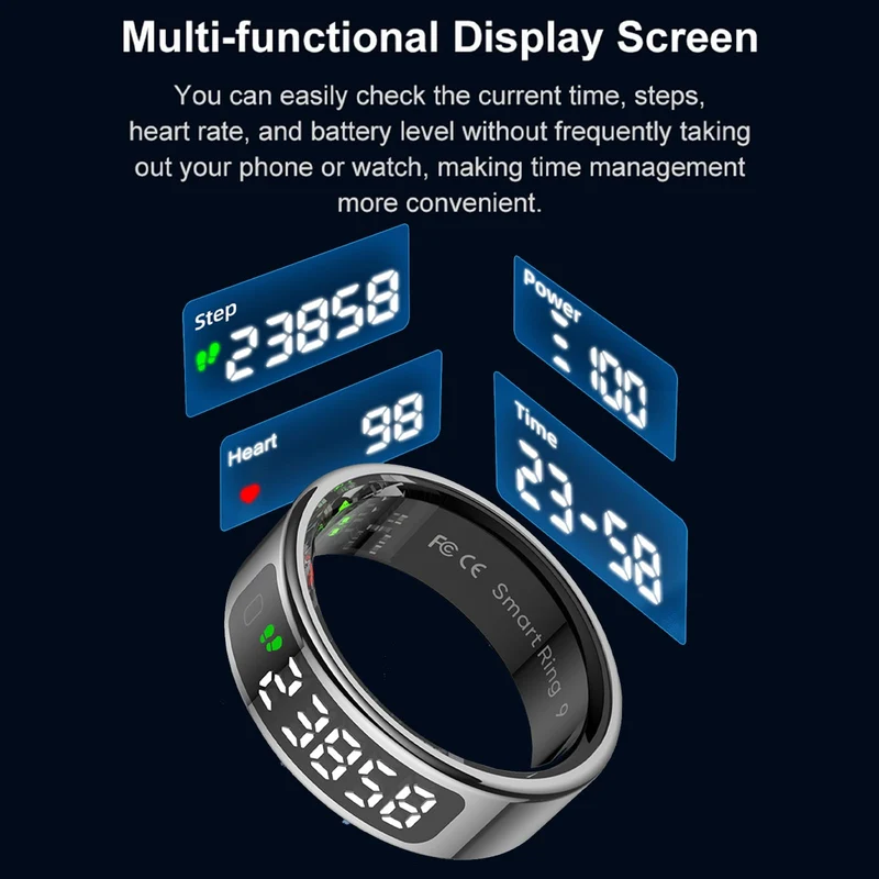 Smart Ring for Women Health Ring Fitness Tracker with Pedometer Heart Rate Monitor Screen Display Prayer Count No Subscription Fee for Android iOS