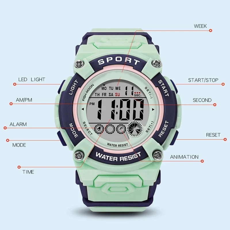 Findtime Watch Women Ladies Fashion SportsWatch for Women Multi-Function Digital Watch Chronograph Waterproof Shockproof Alarm Clock Easy Read Stylish Color LED Backlight Birthdays Gift