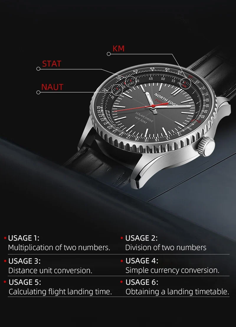 Pilot MIlitary Watches for Men Solar Watch for Pilot Analog Watch 316Stainless Steel Leather Strap Fuel Consumption/Airspeed/Distance/Flight Time Calculation Waterproof Luminous Fashion Gift for Men