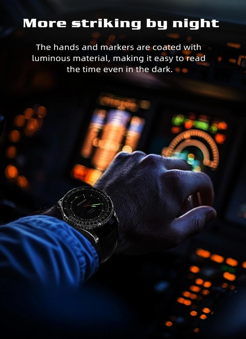 Pilot MIlitary Watches for Men Solar Watch for Pilot Analog Watch 316Stainless Steel Leather Strap Fuel Consumption/Airspeed/Distance/Flight Time Calculation Waterproof Luminous Fashion Gift for Men