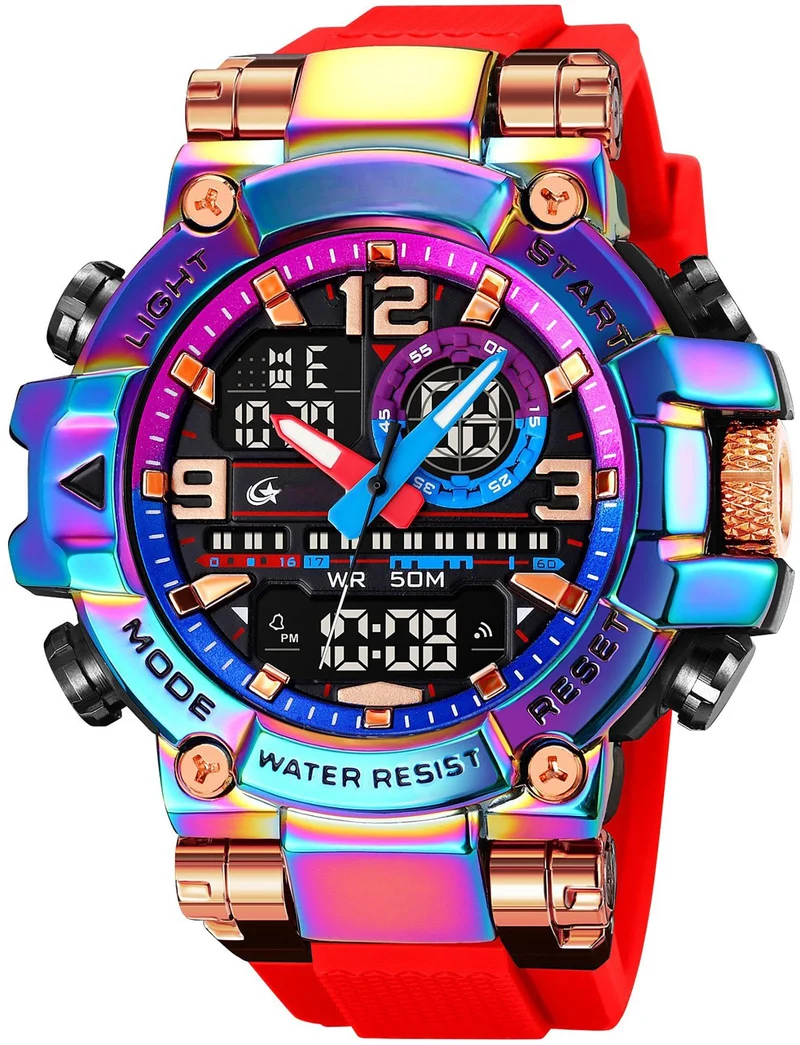 Findtime Cool Designer Mens Watches Big Face Digital Sports Watch for Men with LED Backlight/Alarm/Date/Dual Time Zone/Stopwatch