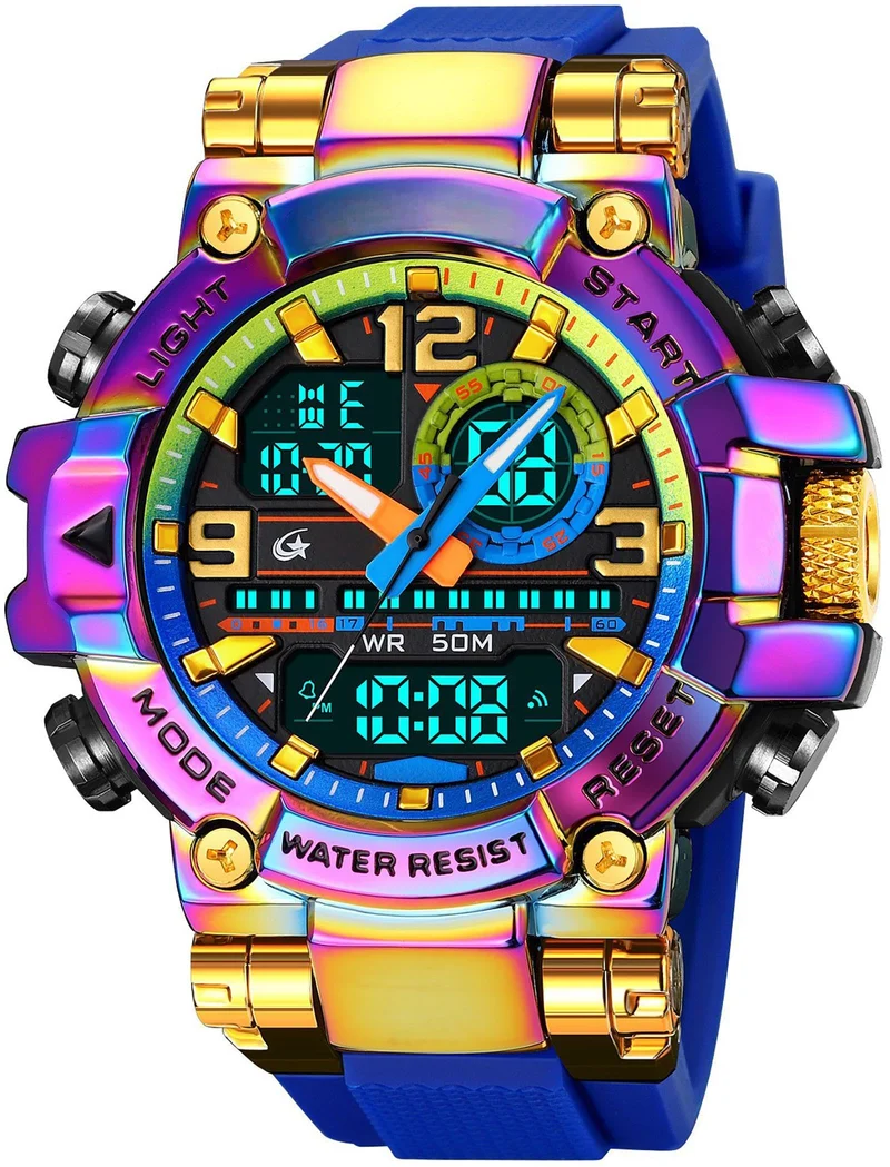 Findtime Cool Designer Mens Watches Big Face Digital Sports Watch for Men with LED Backlight/Alarm/Date/Dual Time Zone/Stopwatch