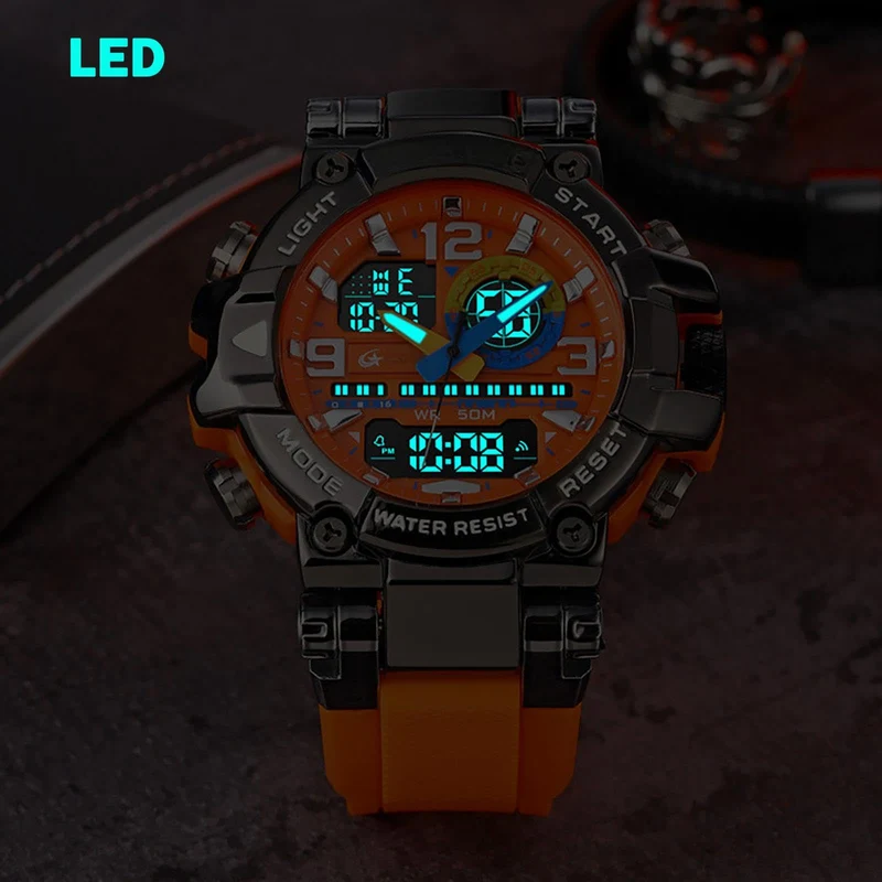 Findtime Cool Designer Mens Watches Big Face Digital Sports Watch for Men with LED Backlight/Alarm/Date/Dual Time Zone/Stopwatch