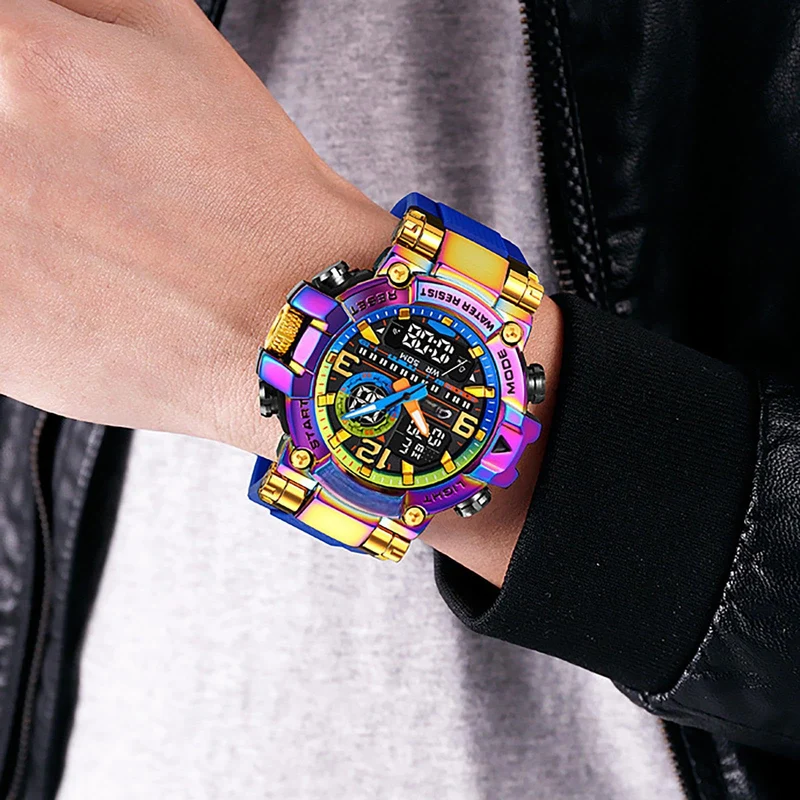 Findtime Cool Designer Mens Watches Big Face Digital Sports Watch for Men with LED Backlight/Alarm/Date/Dual Time Zone/Stopwatch