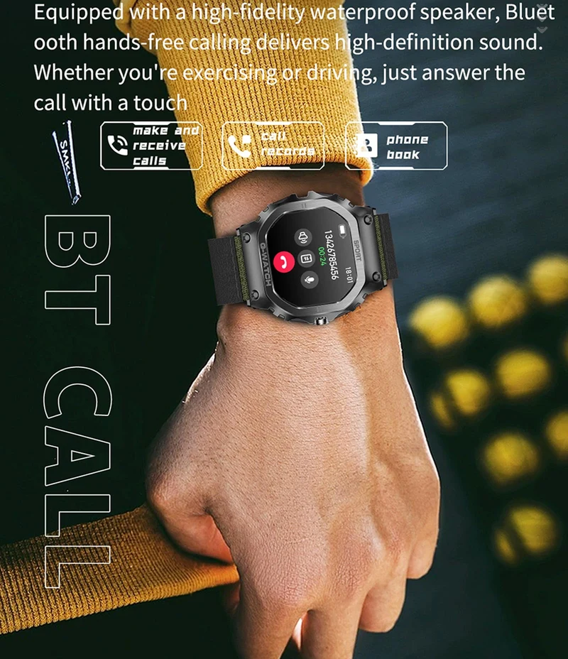 Smart Watch for Men Smart Watches Military Watches for Men Fitness Tracker Bluetooth Call Heart Rate Monitor Sleep Monitor Pedometer Step Counter Waterproof Smartwatch iOS Android Phones Canvas Band