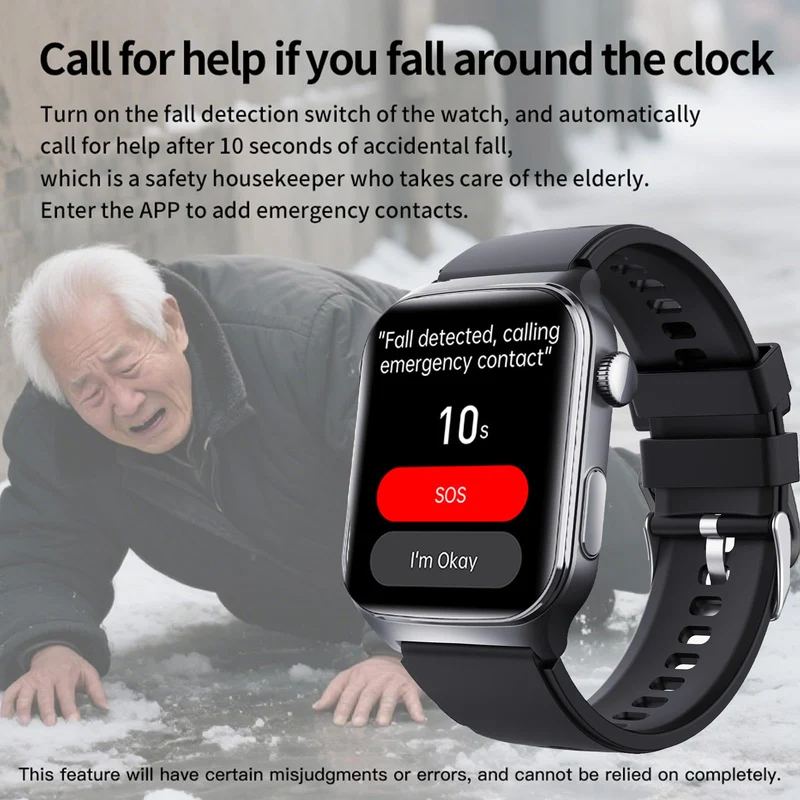 Fall Detection Smart Watch for Seniors Fall Alert Watch with SOS Heart Rate Monitor Sleep Monitoring Pedometer for Android iOS