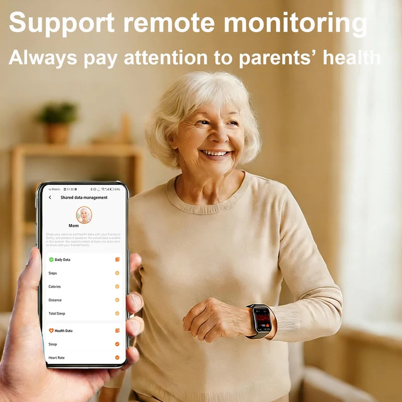 Fall Detection Smart Watch for Seniors Fall Alert Watch with SOS Heart Rate Monitor Sleep Monitoring Pedometer for Android iOS