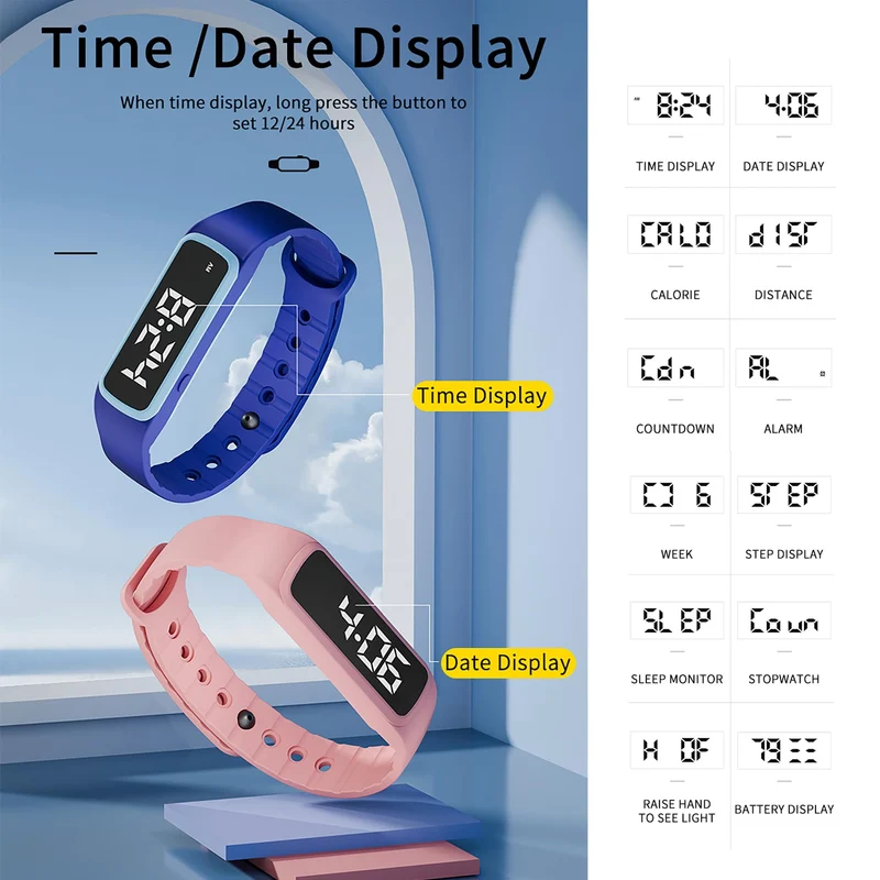 No Bluetooth No APP Fitness Watch Pedometer Calorie Counter Vibrate Alarm Activity Tracker IP65 Water Resistance Digital Watch