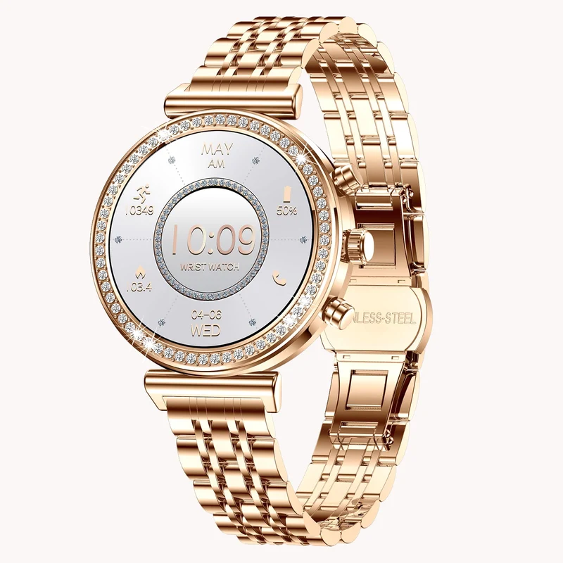 Smart Watches for Women Fitness Tracker with Diamonds Multi-Sport Modes Heart Rate Monitor Sleep Monitoring Bluetooth Calls Female Helath 1.27" Dainty Smartwatch for Android iOS