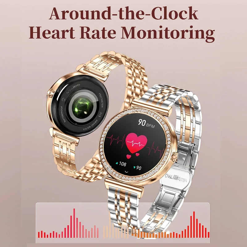 Smart Watches for Women Fitness Tracker with Diamonds Multi-Sport Modes Heart Rate Monitor Sleep Monitoring Bluetooth Calls Female Helath 1.27" Dainty Smartwatch for Android iOS