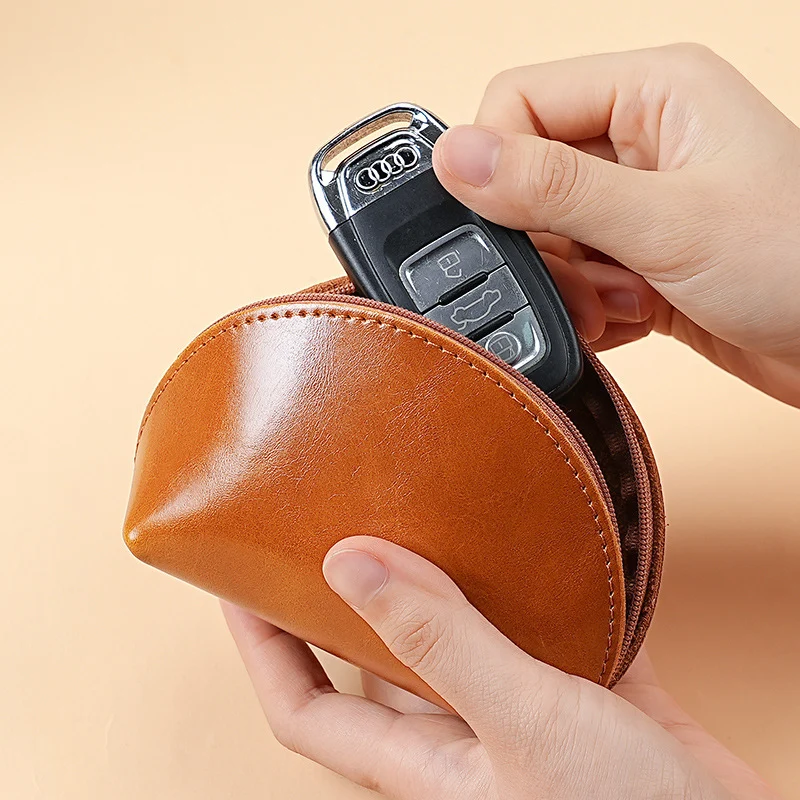 Premium Leder Reißverschluss-Münzbeutel