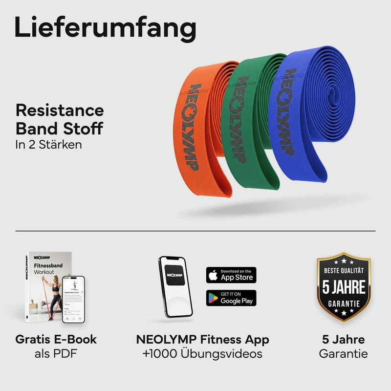Resistance Bands aus Stoff - extra lang, 5 Stärken
