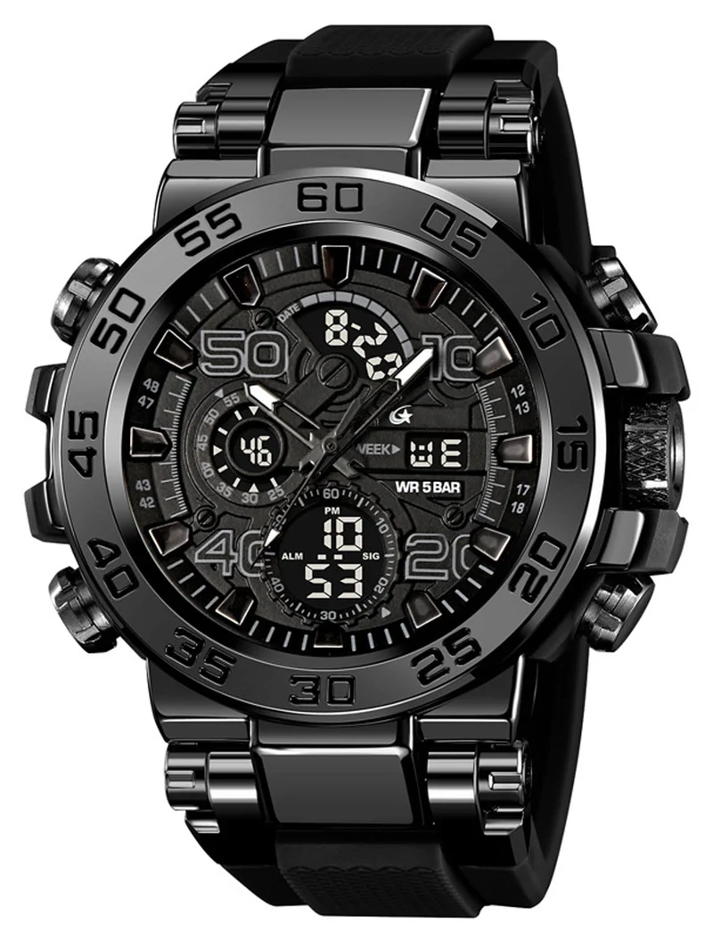 Findtime Mens Watch Sport Military Watches Colorful Waterproof Digital Analog Watch Tactical Outdoor Big Face Wrist Watches Dual Time LED Luminous Alarm Stopwatch Relojes para Hombres