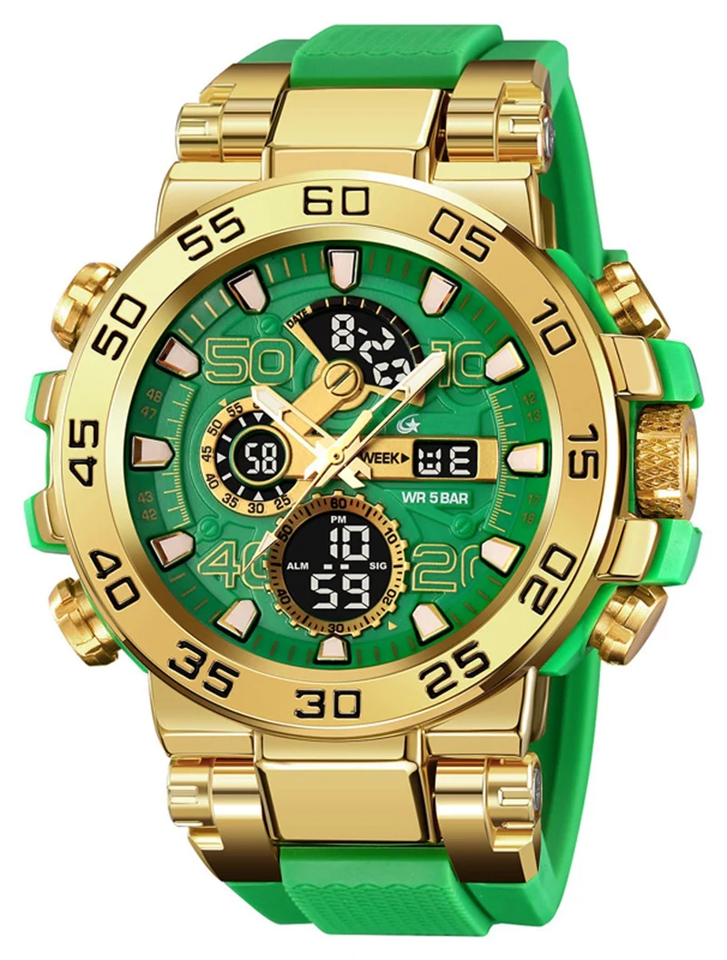Findtime Mens Watch Sport Military Watches Colorful Waterproof Digital Analog Watch Tactical Outdoor Big Face Wrist Watches Dual Time LED Luminous Alarm Stopwatch Relojes para Hombres