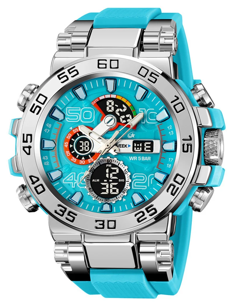 Findtime Mens Watch Sport Military Watches Colorful Waterproof Digital Analog Watch Tactical Outdoor Big Face Wrist Watches Dual Time LED Luminous Alarm Stopwatch Relojes para Hombres