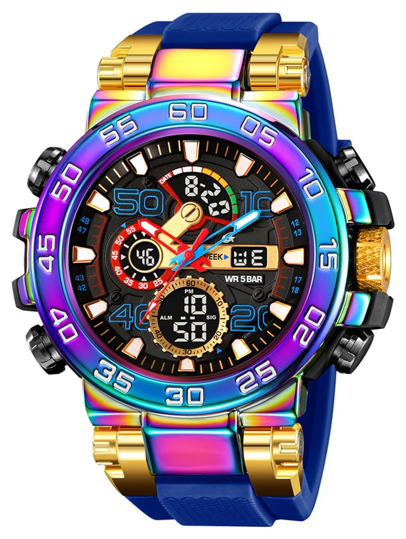 Findtime Mens Watch Sport Military Watches Colorful Waterproof Digital Analog Watch Tactical Outdoor Big Face Wrist Watches Dual Time LED Luminous Alarm Stopwatch Relojes para Hombres