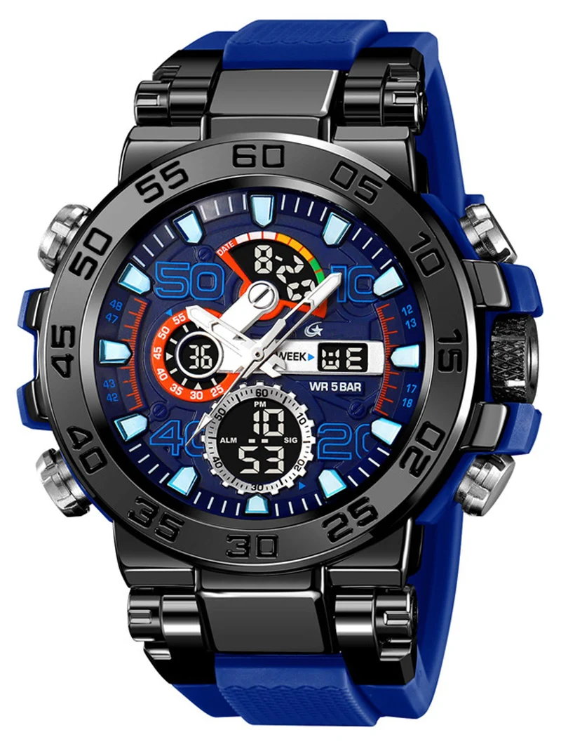 Findtime Mens Watch Sport Military Watches Colorful Waterproof Digital Analog Watch Tactical Outdoor Big Face Wrist Watches Dual Time LED Luminous Alarm Stopwatch Relojes para Hombres