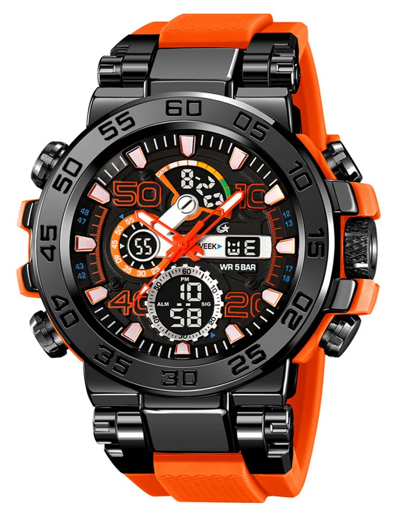 Findtime Mens Watch Sport Military Watches Colorful Waterproof Digital Analog Watch Tactical Outdoor Big Face Wrist Watches Dual Time LED Luminous Alarm Stopwatch Relojes para Hombres