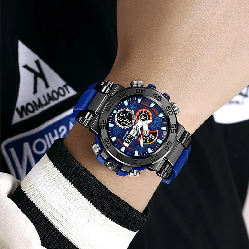 Findtime Mens Watch Sport Military Watches Colorful Waterproof Digital Analog Watch Tactical Outdoor Big Face Wrist Watches Dual Time LED Luminous Alarm Stopwatch Relojes para Hombres