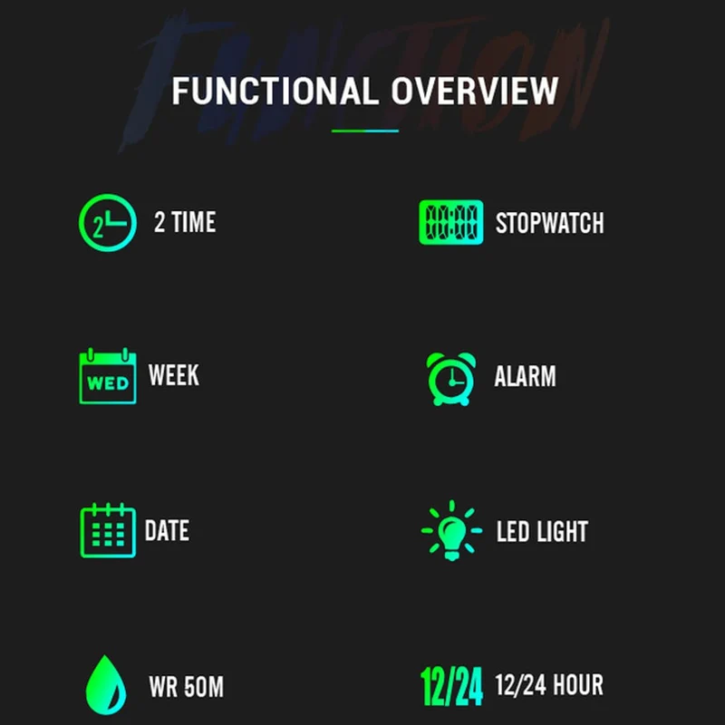 Findtime Mens Watch Sport Military Watches Colorful Waterproof Digital Analog Watch Tactical Outdoor Big Face Wrist Watches Dual Time LED Luminous Alarm Stopwatch Relojes para Hombres