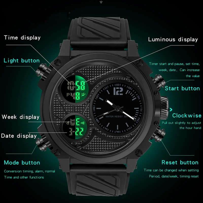 Findtime Mens Punk Watch Cool Unique Wrist Watches Sport Oversized Display