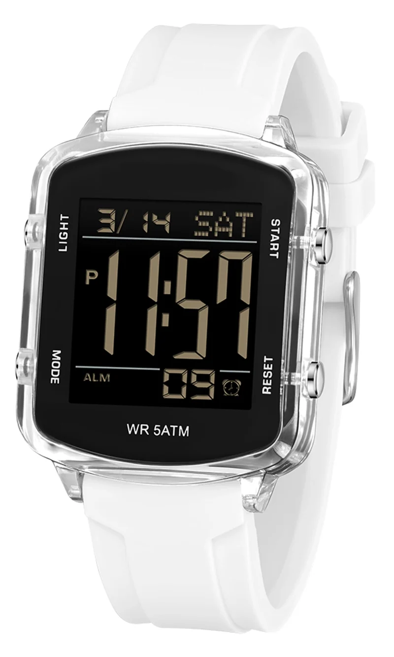 Findtime Unisex Digital Watch with Large Display 5ATM Waterproof Sports Watch Lightweight Silicone Strap Backlight LED Stopwatch Alarm Dual Time Modern Square Casual Watch for Men & Women