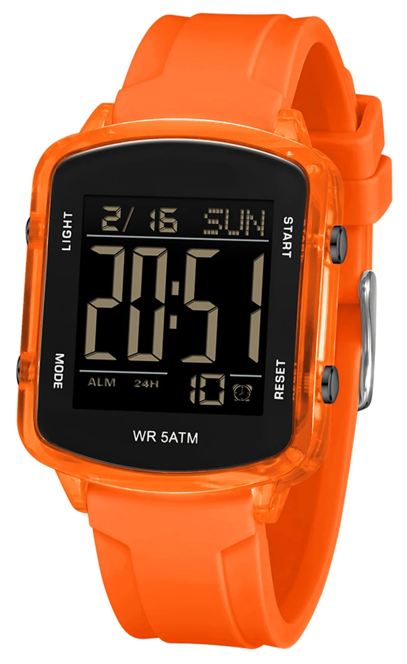 Findtime Unisex Digital Watch with Large Display 5ATM Waterproof Sports Watch Lightweight Silicone Strap Backlight LED Stopwatch Alarm Dual Time Modern Square Casual Watch for Men & Women