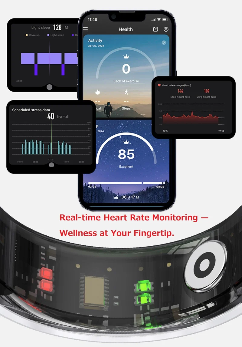 Smart Ring for Men Women Fitness Tracker Ring Health Smart Rings Heart Rate Monitor Sleep Tracker LED Notification Calorie Step Counter NFC Gesture Control Multi-Sport Modes Waterproof iOS/Android